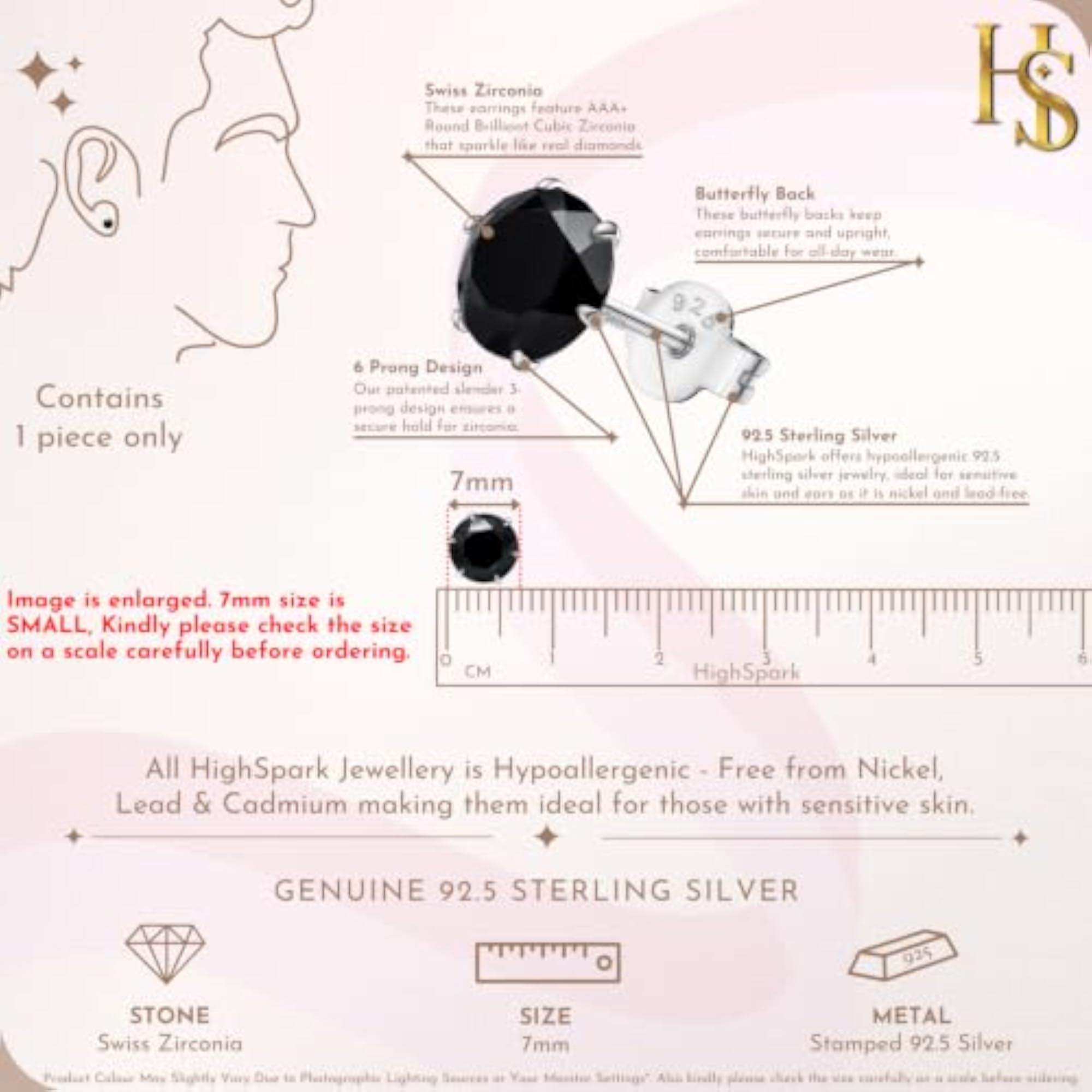 Women's 925 Sterling Silver Round Brilliant Cubic Zirconia Stud